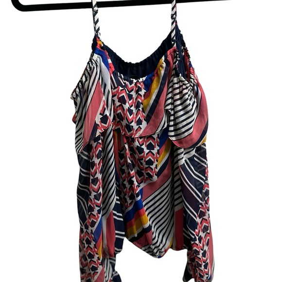 Ramy Brook Mona geometric mixed cold shoulder with sheer sleeves elastic ends M - Picture 5 of 14